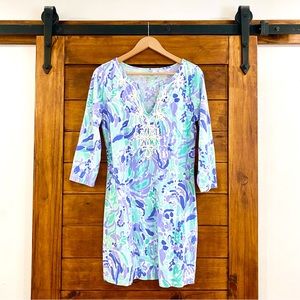 Lilly Pulitzer Marina Dress Lilly’s Lilac Nice Ink sz L 3/4 sleeves